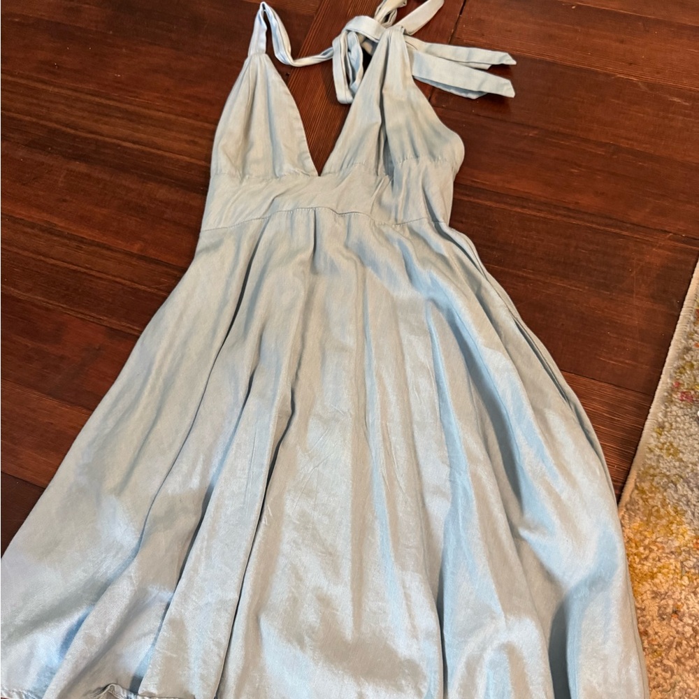 Lulu's Blue Pleated Halter Sundress
